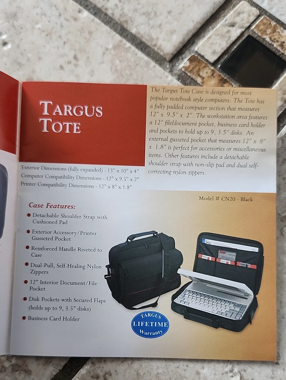 Targus Black Leather Briefcase/Tote with Red Accent Stitching